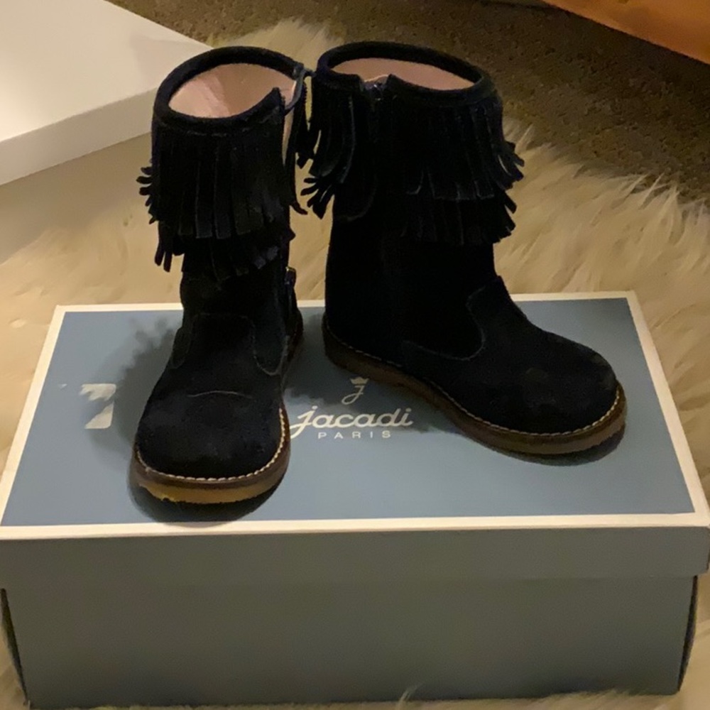 Jacadi navy, suede,fringe, Toddler boots